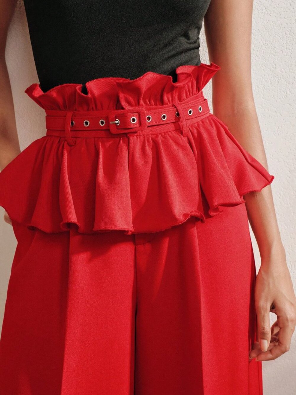 Red elegant Women's High-Waisted Wide Leg Pants - Picture 7 of 7